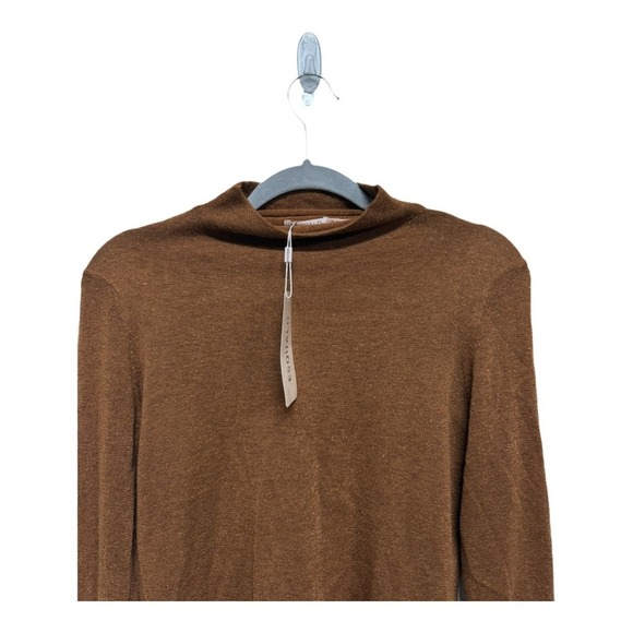 Esqualo Wool Blend Brown Mock Neck Sweater Size Small NWT Layering Minimalist - Picture 3 of 6